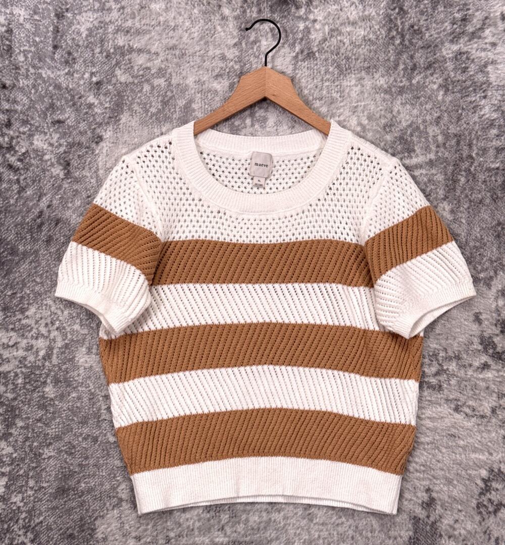 Anthropologie Sweater XL Womens Maeve Open Stitch Striped Short Sleeve